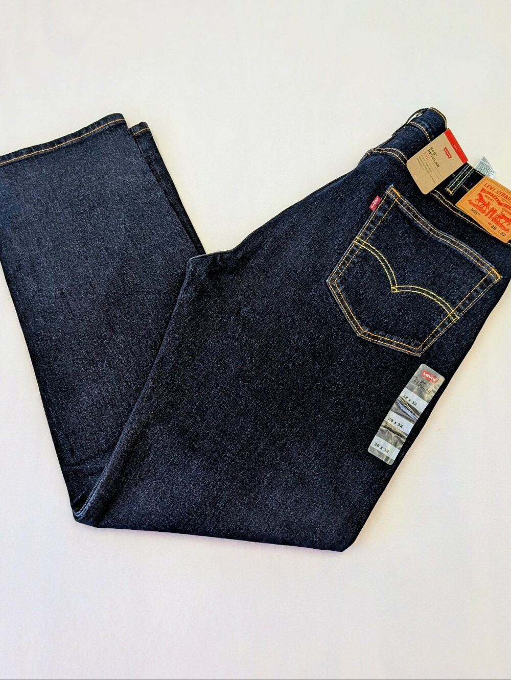 Levi’s 505 Regular Fit Jeans Men 38x32 Dark Wash Stretch Denim Pants NWT